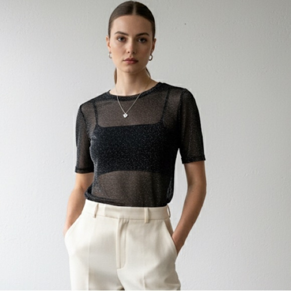 Slideshow Mesh cotton and polyester blend‎ metallic thread Y2K T-shirt 8 #3